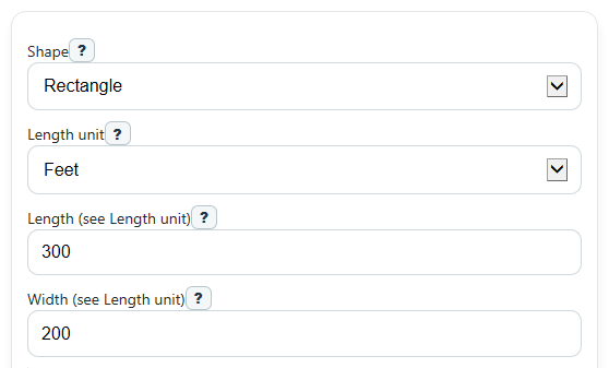 Example inputs for Acreage Calculator