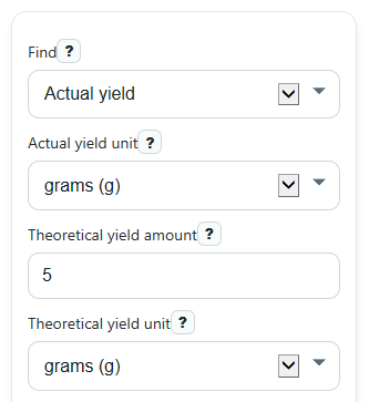Example inputs for Actual Yield Calculator