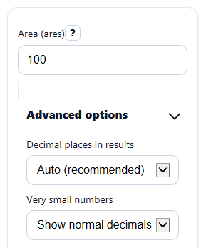Example inputs for Ares to Hectares Converter Calculator