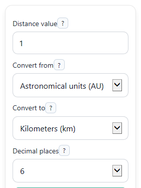 Example inputs for Astronomical Unit Calculator