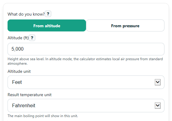 Example inputs for Boiling Point Calculator
