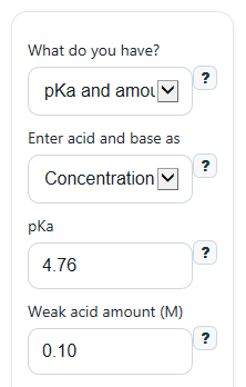 Example inputs for Buffer pH Calculator