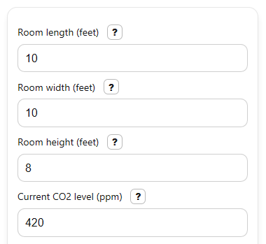 Example inputs for CO2 Grow Room Calculator