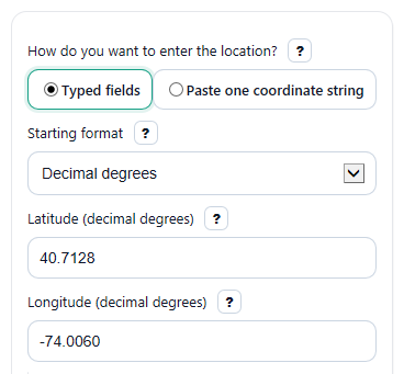 Example inputs for Coordinates Converter Calculator