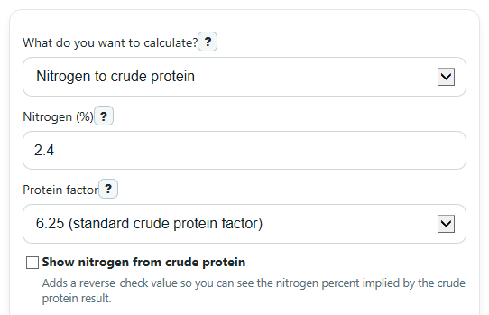 Example inputs for Crude Protein Calculator