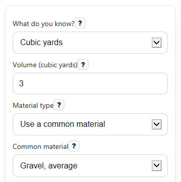 Example inputs for Cubic Yards to Tons Calculator