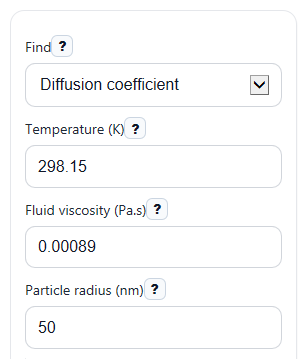 Example inputs for Diffusion Coefficient Calculator