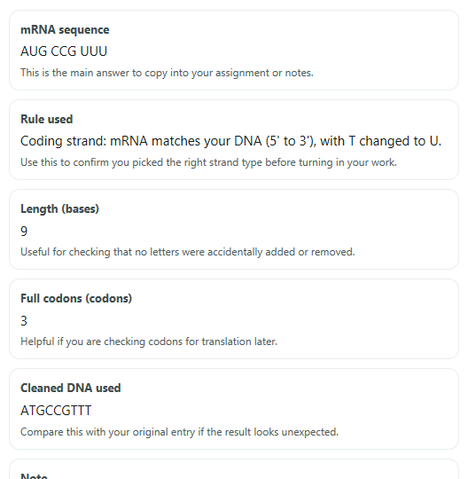 DNA to mRNA Converter Calculator
