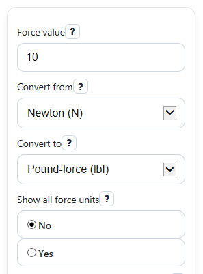 Example inputs for Force Converter Calculator