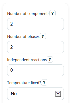 Example inputs for Gibbs Phase Rule Calculator