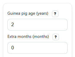 Example inputs for Guinea Pig Years to Human Years Calculator
