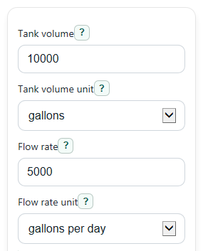 Example inputs for Hydraulic Retention Time Calculator