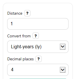 Example inputs for Light Year Conversion Calculator