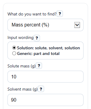 Example inputs for Mass Percent Calculator