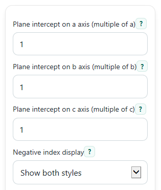 Example inputs for Miller Indices Calculator