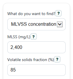 Example inputs for MLVSS Calculator