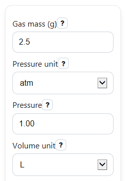 Example inputs for Molar Mass of Gas Calculator