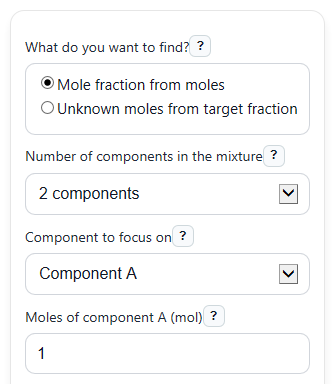 Example inputs for Mole Fraction Calculator