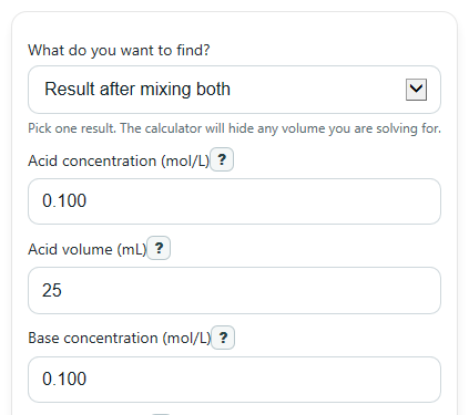 Example inputs for Neutralization Calculator