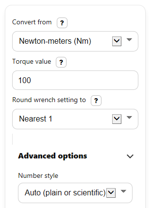 Example inputs for Nm to ft-lbs Converter Calculator