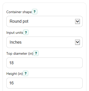 Example inputs for Potting Soil Calculator