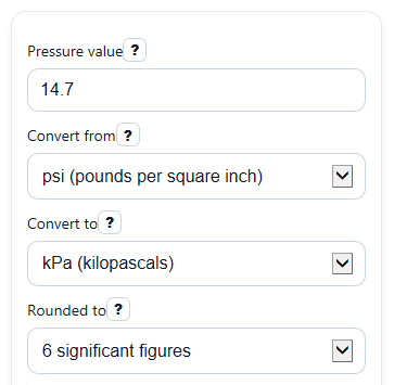 Example inputs for Pressure Conversion Calculator