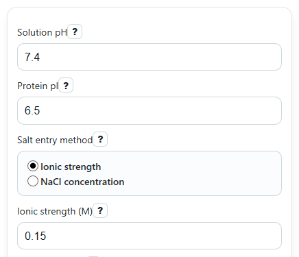 Example inputs for Protein Solubility Calculator