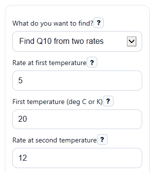 Example inputs for Q10 Calculator