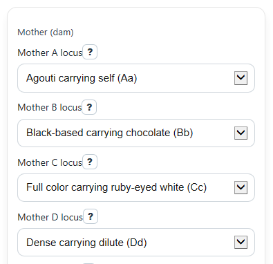 Example inputs for Rabbit Color Calculator