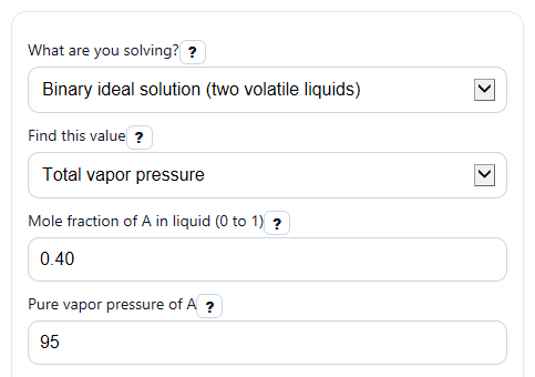Example inputs for Raoult's Law Calculator