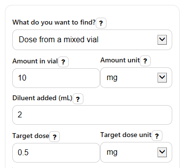 Example inputs for Reconstitution Calculator