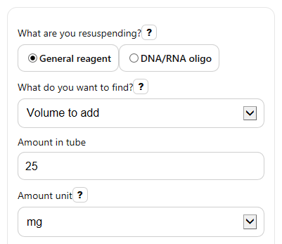 Example inputs for Resuspension Calculator