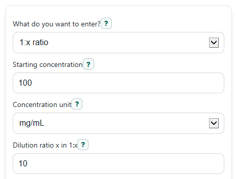 Example inputs for Serial Dilution Calculator