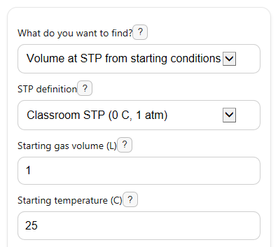Example inputs for STP Calculator
