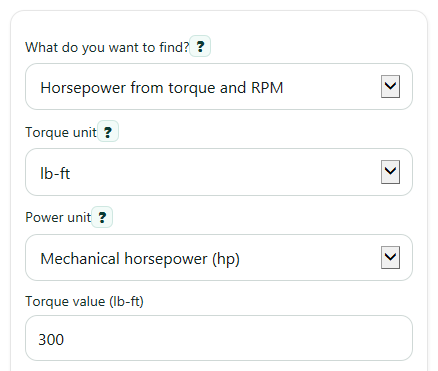 Torque Rpm Hp Chart Torque to HP Calculator
