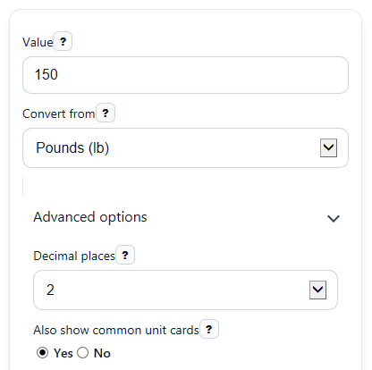 Example inputs for Weight Converter Calculator