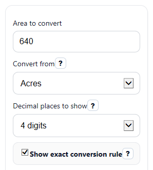 Example inputs for Acres to Square Miles Converter
