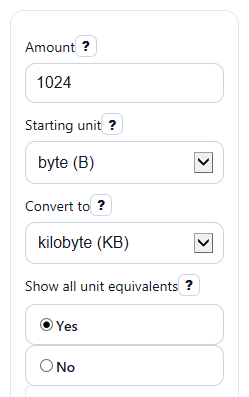 Example inputs for Byte Conversion Calculator