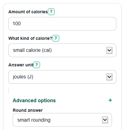 Example inputs for Calories to Joules Converter