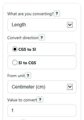 Example inputs for CGS System of Units Converter