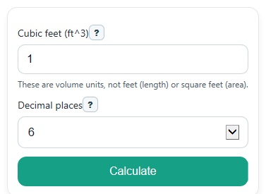 Example inputs for Cubic Feet to Cubic Meters Converter