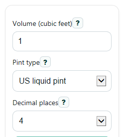 Example inputs for Cubic Feet to Pints Converter