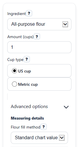 Example inputs for Cups to Grams Converter