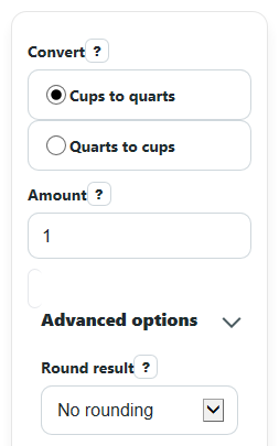 Example inputs for Cups to Quarts Converter