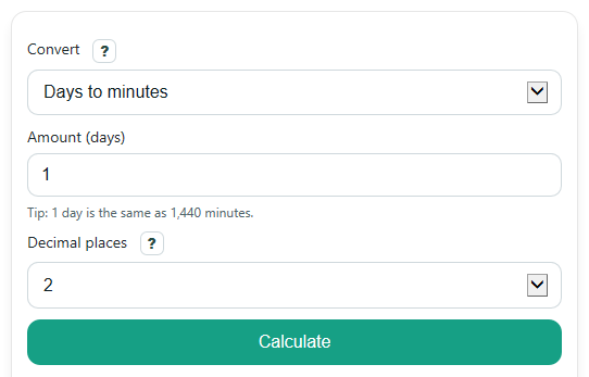 Example inputs for Days to Minutes Converter