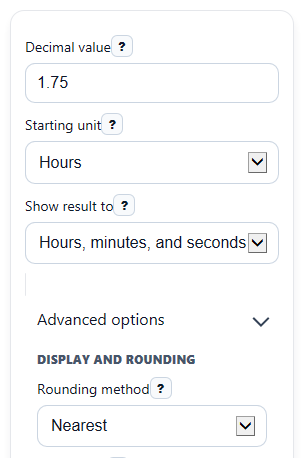 Example inputs for Decimal to Time Calculator