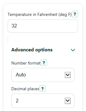 Example inputs for Fahrenheit to Kelvin Converter