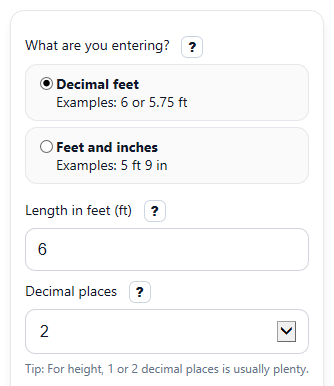 Example inputs for Feet to Centimeters Converter