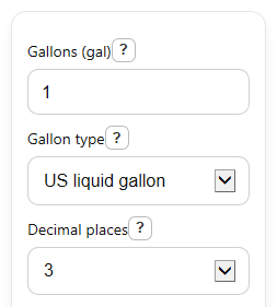 Example inputs for Gallons to Liters Converter