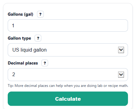 Example inputs for Gallons to mL Converter